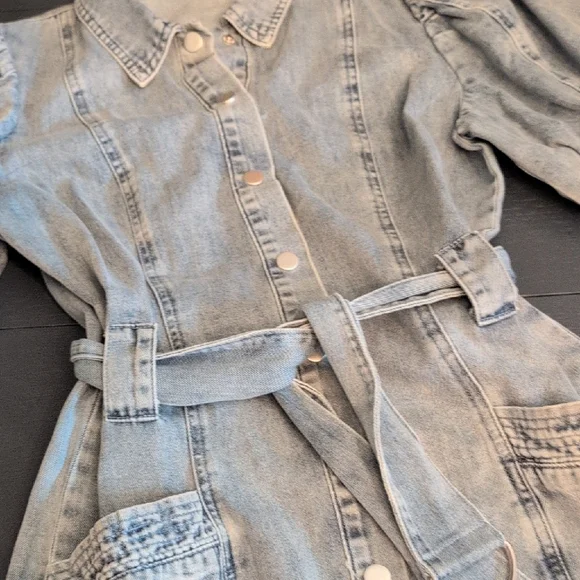 Fate Blue Denim Dress with Belted Waist - Picture 4 of 14